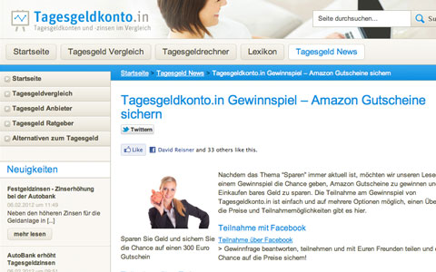 Tagesgeldkonto Gewinnspiel